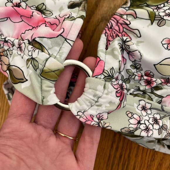 NEW NWT MOSSIMO Ring Halter Triangle Bikini Top Green Pink White Floral JRS ? XL - Picture 7 of 14